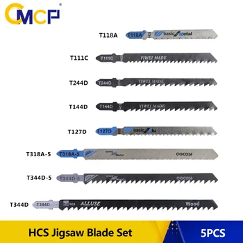 CMCP 5 adet HCS Yapboz Bıçakları Ahşap Kesici Testere Bıçağı T Shank Jig Testere Bıçağı Seti 111C 118A 127D 144D 244D 318A 344D Ahşap Plastik