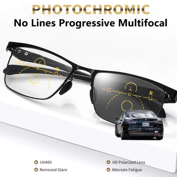 Fotokromik multifokal okuma gözlüğü erkek ve kadın Anti-mavi ışık ilerici bilgisayar gözlük tam çerçeve tasarım 1.0-4.0