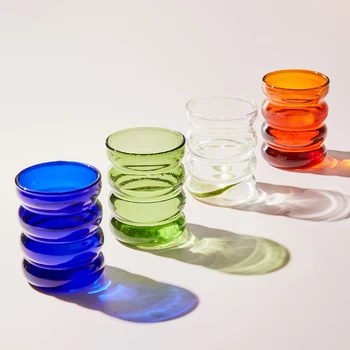 Komik Renkli Cam Kupa Bardak Yaratıcı Tasarım Standı Güzel Çay Kahve Süt Ev Su içme bardakları Şeffaf Dalgalanma Kupa