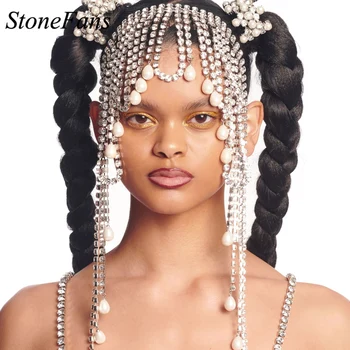 Stonefans Kolye Gelin Headdress Kadınlar Takı Festivali Alın Zincir Mucizevi Tiara Düğün Püskül Saç Bantları Kız Hediyeler