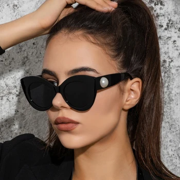 ZLY 2022 Yeni Moda Kedi Gözü Güneş Gözlüğü Kadın Erkek PC Lens İnci Dekorasyon Çerçeve Marka Tasarımcısı Lüks Vintage güneş gözlüğü UV400
