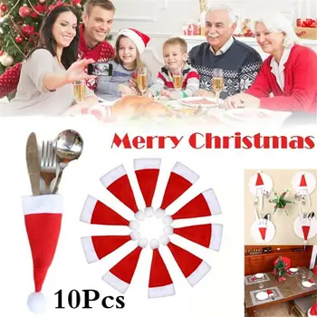 Mini 1/10 adet Noel Şarap şişesi Seti Sofra Tutucu Çanta Noel Şapka Süslemeleri Ev Dekorasyon Mutfak Aksesuarları Dekor