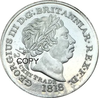 Gold Coast İngiliz Karakol George III Geçirmez 1/2 Ackey 1818 Kaplama Gümüş Kopya Paraları