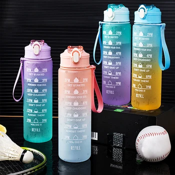 Motivasyon Spor Su Şişesi Zaman İşaretleyici ile Plastik Buzlu Su Bardağı açık alan sporları Spor Su İçecek Saman Şişeleri 900ML
