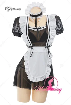 Kadın Gotik Seksi iç çamaşırı seti Hizmetçi Kıyafeti Saydam Elbise Kostüm Kıyafet Önlük ve Şapkalar