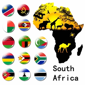 Ülke Hatıra Zambiya Angola Zimbabve Malavi Mozambik Botsvana Namibya Güney Afrika Bayrağı 30mm buzdolabı Mıknatısı Manyetik Etiket
