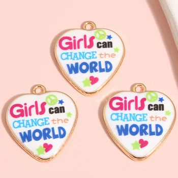 5 adet Altın Rengi 26x23mm Emaye Kalp Takılar Kızlar Değiştirebilir Dünya Kolye El Yapımı Küpe Takı Aksesuarları