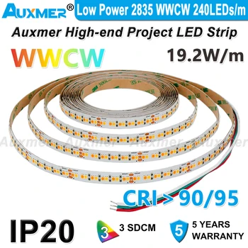 Düşük güç 2835 WWCW LED şerit ışıklar,240 LEDs/m, IP20, CRI95 / 90, 19.2 W / m, SKK renk sıcaklığı ayarlanabilir LED, DC12 / 24 V, ev dekorları