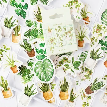 45 Adet / takım Yeşil Bitkiler Saksı Desen Çıkartmalar DIY El Hesabı Malzeme Scrapbooking Günlüğü DIY Dekorasyon Malzemeleri