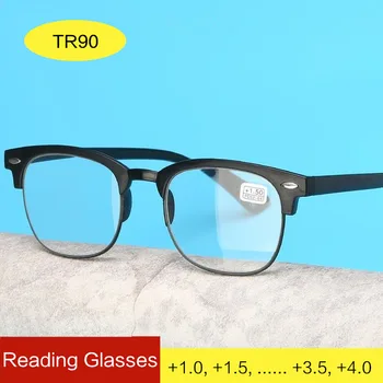 Klasik Ultralight okuma gözlüğü Erkekler Kadınlar Retro TR90 Yarım Çerçeve Presbiyopik Gözlük Anti Yorgunluk Reçete Gözlük