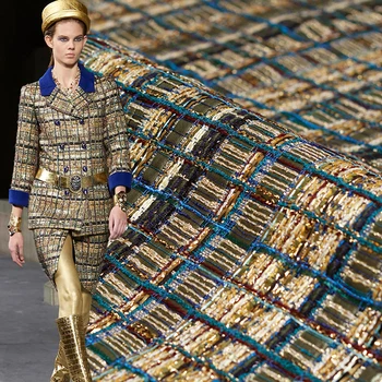 50x150cm Fransa Altın Bar Tüvit Kumaşlar Kadın sonbahar ceket Elbise Takım Elbise Konfeksiyon Malzemeleri Tekstil DIY Dikiş Kumaş