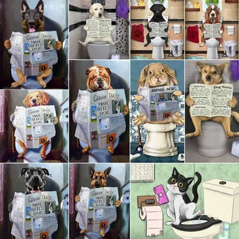 Hayvanlar Elmas Boyama Komik Köpek Fil Köpek Tuvalet DIY Elmas Nakış Kiti Tam Kare Duvar Sanatı Banyo Dekor