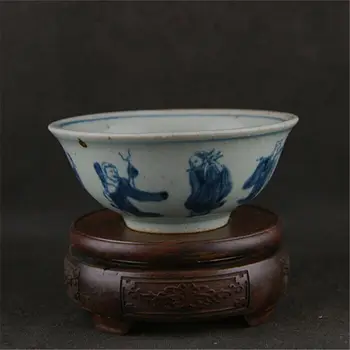 Çin Mavi ve Beyaz Porselen Qing Sekiz Ölümsüzler Tasarım Kase 5.1 inç