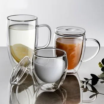 Şeffaf Cam Kahve Kupa süt kupası Çift Duvar Yüksek Borosilikat Drinkware ısıya dayanıklı bardak çay, Şarap, Viski