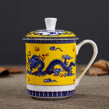 Jingdezhen Kemik Çini seramik büyük kapaklı bardak drinkware Porselen kupa toplantı hediye Ofis kupa yaklaşık 500 ml