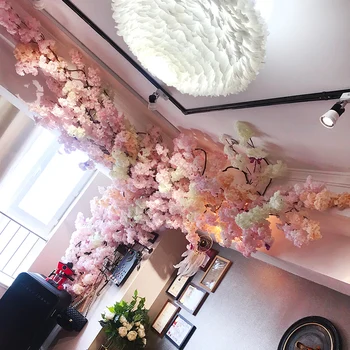 100 cm Yapay Kiraz Çiçeği Pembe Ağaç Dalı DIY Düğün Dekorasyon yapay çiçek Duvar Ev Dış Dekorasyon