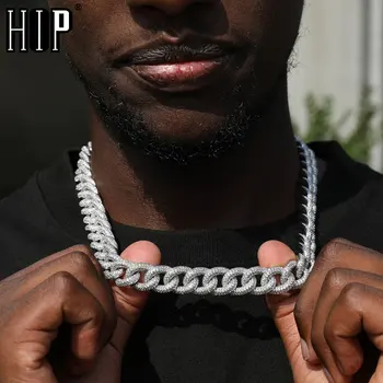 Hip Hop 14mm Ağır Küba Link Zinciri Pirinç Zirkon Buzlu Out Zincirler CZ Prong Ayarı Kolye Erkekler Kadınlar İçin takı