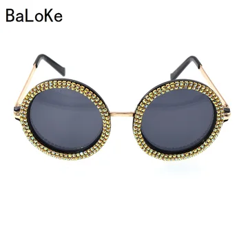 moda güneş gözlükleri kadınlar kristal shining boy barok güneş gözlüğü siyah çerçeve büyük yuvarlak güneş gözlüğü plaj açık aksesuarları