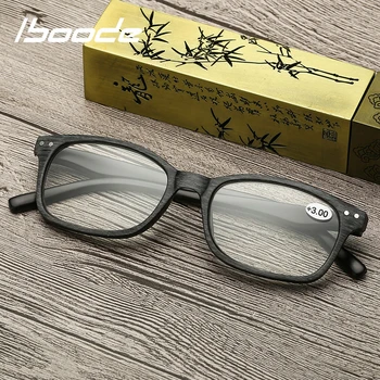 ıboode Unisex Ahşap Tahıl okuma gözlüğü Erkekler Kadınlar Küçük Kare Tam Çerçeve Okuma Gözlük Presbiyopi Gözlük + 1.0 ila + 4.0