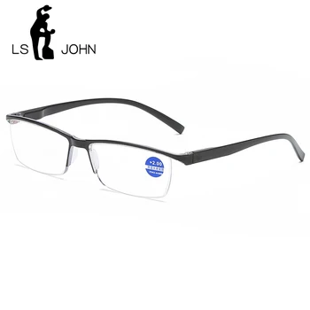 LS JOHN Yarım Çerçeve okuma gözlüğü Erkekler Kadınlar Anti Mavi Işın TR90 Ultralight Presbiyopik Gözlük Kadın + 1.0 ila+4.0 Okuyucu