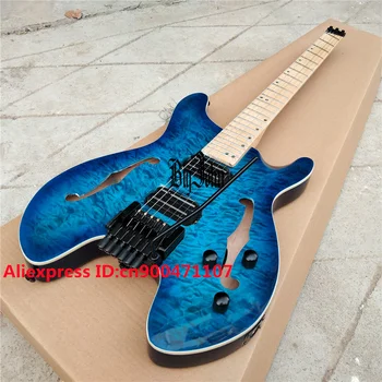 Yeni Fan Perdeli Yarı Hollow Başsız Elektrik Gitar, çift Parça Pikap Gitar Kapitone Akçaağaç Üst Maun Gövde BJ-490